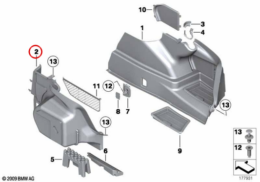 Étape de roue du tronc gauche OEM 51479113341 pour BMW F01, F02. BMW d'origine.