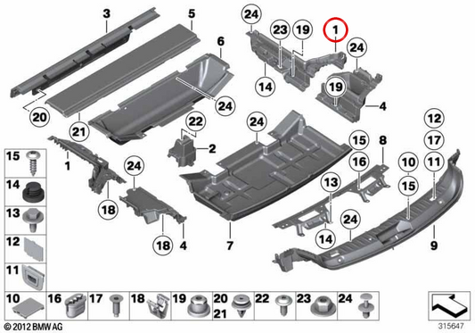 Base de bandeja delantera izquierda OEM 51479164449 para BMW F07. Original BMW.