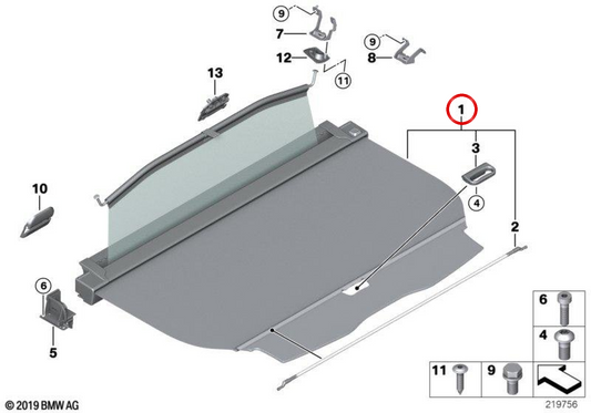 Tampa do rolo do porta-malas OEM 51479200685 para BMW F11. BMW genuíno.