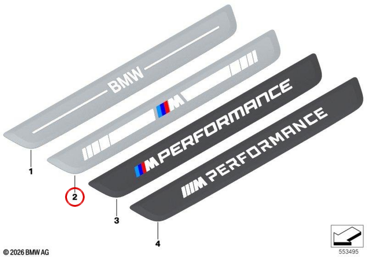 M/Threshold front entry trim for BMW U06, I20. Genuine BMW