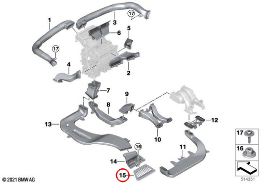 Tapa embellecedora conducto calefacción izquierdo OEM 51479496571 para BMW iX (I20). Original BMW.