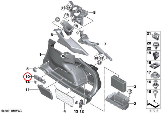 Guarnição da unidade de controle do porta-malas OEM 51479871072 para BMW G26. BMW genuíno.