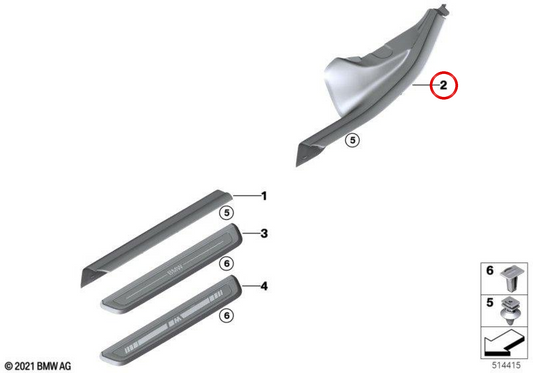 Moldura do acabamento da entrada traseira direita OEM 51479871088 para BMW G26. BMW genuíno.