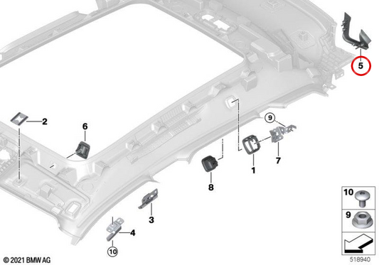 Tapón bisagra izquierdo del techo OEM 51479874879 para BMW iX (I20). Original BMW.