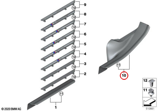 Moldura protetora interna entrada traseira esquerda OEM 51479893393 para BMW G20 316d, 318d, 318i, 320d, 320i... e muito mais. BMW genuíno.