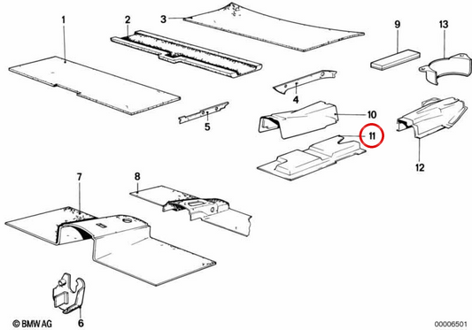 Isolador térmico do túnel inferior OEM 51481875998 para BMW E12, E28, E24. BMW genuíno.