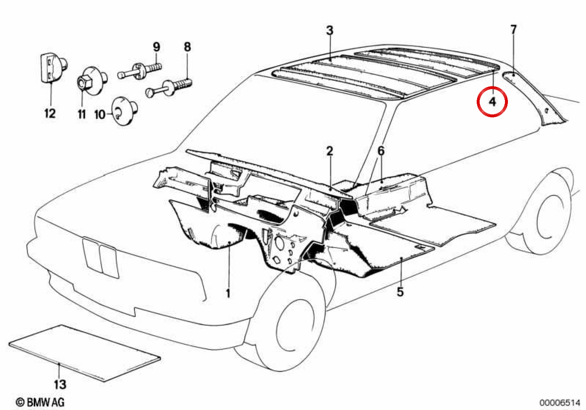 OEM 51481884264 Hinterdachisolierung für BMW E30. Original BMW.