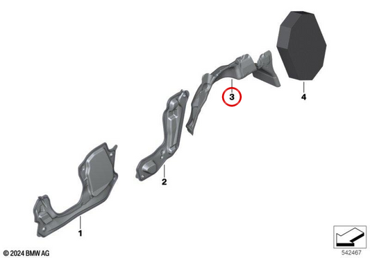 Right trunk wheel arch soundproofing OEM 51485A28FD6 for MINI F56, F65... and more. Original MINI.