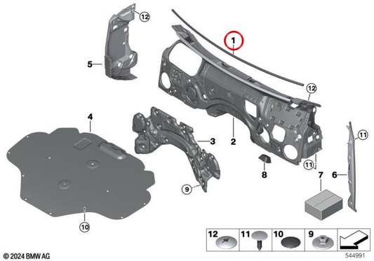Insonorizzazione parabrezza OEM 51485A61EC2 per BMW X3 G45, X3L G48. BMW originale.
