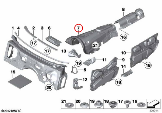 Acoustic tunnel insulation 51486989305 for BMW F07, F06, F12, F13, F01, F02. Original BMW.