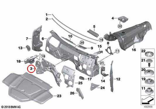 Acoustic insulation OEM 51486993273 engine for BMW G01, G02. Original BMW.