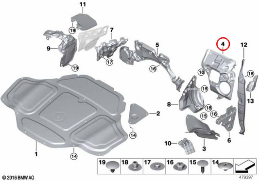 Isolamento acústico do firewall do motor direito OEM 51486996308 para BMW G30, G31, G11, G12, F91, F92, F93, G14, G15, G16. BMW genuíno.