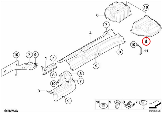 Isolatore termico per silenziatore posteriore sinistro OEM 51487052465 per BMW E63 ed E64. BMW originale.