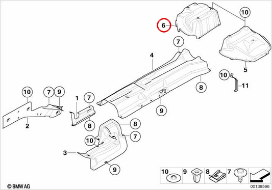 Silenzio posteriore destro Isolamento termico 51487052466 per BMW E63, E64. BMW originale.