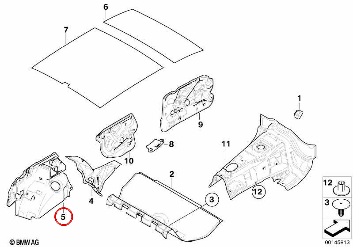 Isolamento acustico Trunk destro OEM 51487059248 per BMW E81, E87. BMW originale.