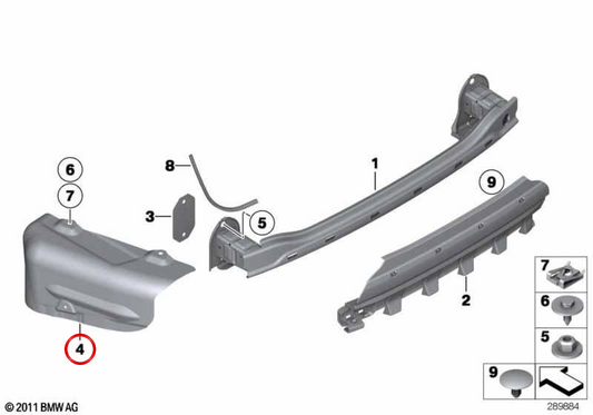 Isolateur thermique du pare-chocs arrière gauche OEM 51487207269 pour BMW F10, F11, F18. BMW d'origine.