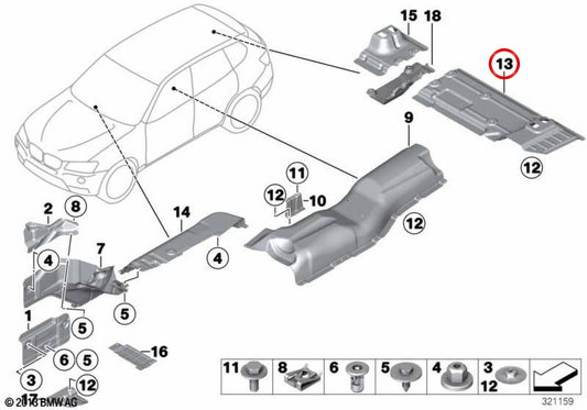 Isolation thermique du silencieux arrière OEM 51487213686 pour BMW F25, F26. BMW d'origine.