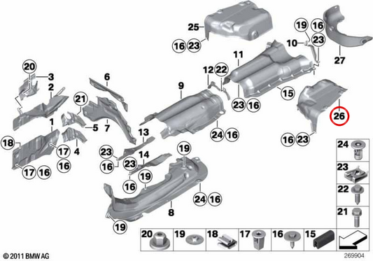 Isolatore termico per OEM silenzioso posteriore sinistro 51487226941 per BMW F06, F12, F13. BMW originale.