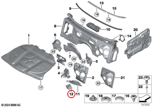 Protettore ruota destra OEM 51487232608 per BMW F10, F11, F18. BMW originale.