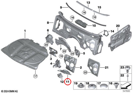Isolamento acustico ruota destra OEM 51487234328 per BMW F10, F11, F06, F12, F13. BMW originale.