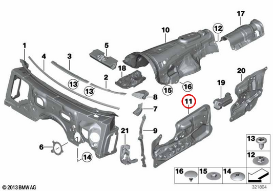 Isolateur acoustique OEM gauche 51487316337 pour BMW F12 et F13. BMW d'origine.