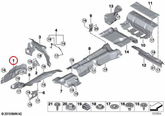Insulat thermique Support du moteur droit OEM 51487340210 pour BMW G30, G31, G38, G60, G61, G32, G11, G12, G70, G14, G15, G16. BMW d'origine.