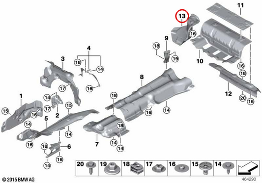 Wärmeisolierung für den rechten hinteren Schalldämpfer OEM 51487340232 für BMW G11, G12. Original BMW.