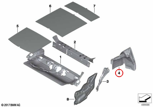 Insonorisation de passage de roue de coffre gauche OEM 51487360779 pour MINI Clubman F54 (2014-2019), F54 LCI (2018-2024). MINI d'origine.
