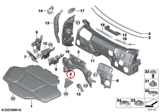 Akustische Isolierung Links vordere Motorhaube OEM 51487393301 für BMW G32. Original BMW.