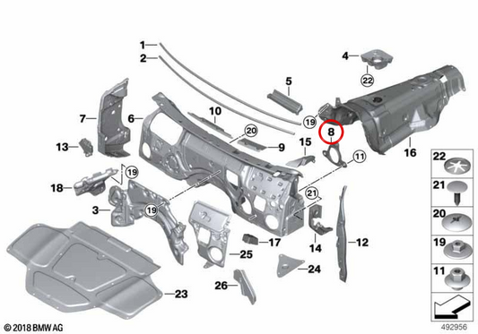 Soporte de fijación OEM 51487398011 para BMW G01, G08, F97, G02, F98. Original BMW.
