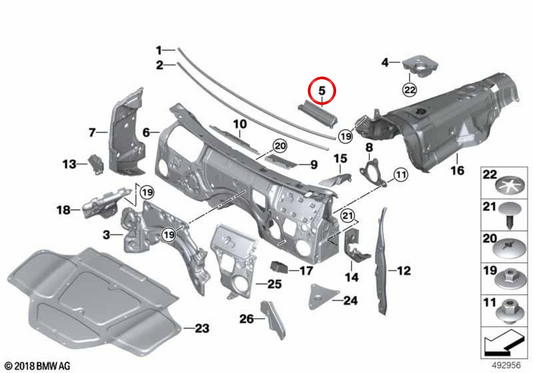 Aislante acústico calefacción OEM 51487398079 para BMW G01, G08, F97, G02, F98. Original BMW.