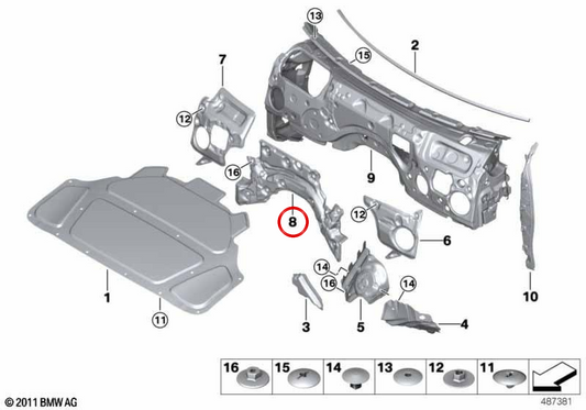 Aislante acústico para cortafuegos del motor OEM 51487434842 para BMW G42, G87, G20, G21, G28, G80, G81, G22, G23, G26, G82, G83. Original BMW.