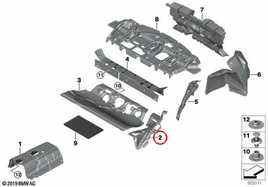 Akustischer Isolator links hinterem Boden OEM 51487448809 für BMW F40. Original BMW.
