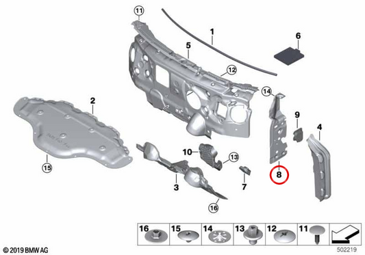 Isolatore acustico pilar a Izquierdo OEM 51487451711 per BMW F40, F44. BMW originale.