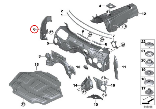 Isolamento acústico do pilar A inferior direito OEM 51487458283 para BMW G29. BMW genuíno.