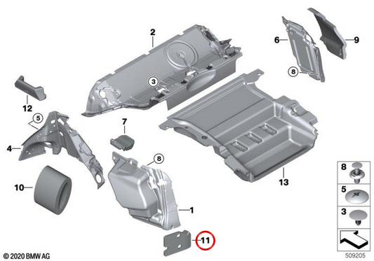 Akustische Isolierung rechts Heckbeschichtung OEM 51487478434 für BMW G01, G08, F97, G02. Original BMW.