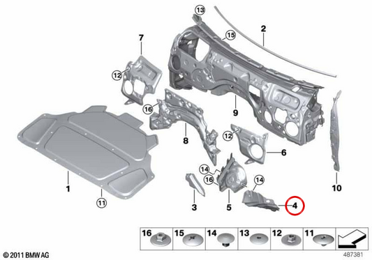 Isolante ruota anteriore sinistra OEM 51487946145 per BMW G26. BMW originale.