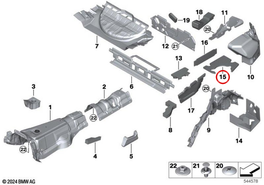 Isolation acoustique ou EEM droit Emoy 51487946278 pour BMW G07. BMW d'origine.