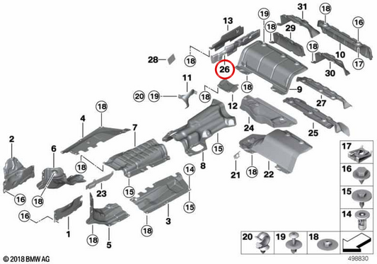 Protector térmico para bandeja de batería OEM 51488059008 para BMW F80, F82, F83. Original BMW.
