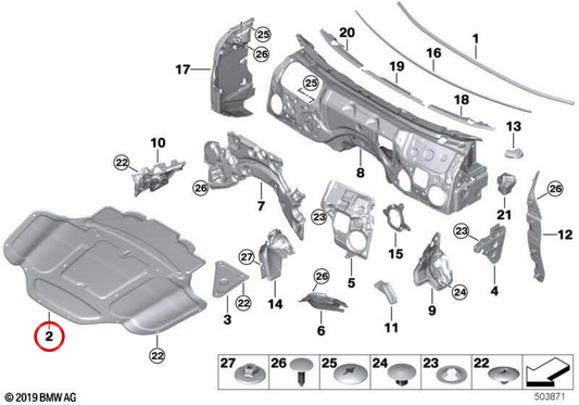 Acoustic Insulator OEM COVER 5148074348 for BMW F91, F92, F93. Original BMW.