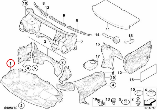 Isolamento acústico do capô OEM 51488265979 para BMW E46. BMW genuíno.