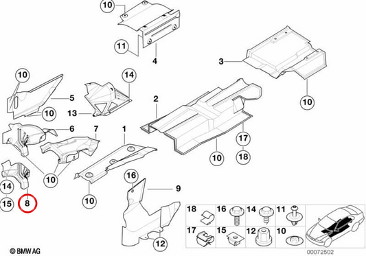 Protector térmico soporte motor delantero derecho OEM 51488407736 para BMW E36, Z3. Original BMW.