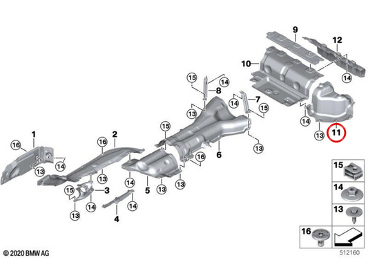 Left additional silencer thermal insulation OEM 51488493735 for BMW Series 2 G42. Genuine BMW.