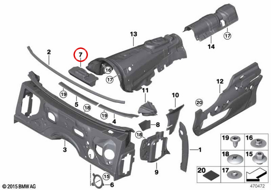 Isolation acoustique Chauffage OEM 51489113239 pour BMW F10, F11, F01, F02, F04. BMW d'origine.