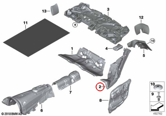 Akustischer Isolator rechts hinteres Rad OEM 51489165206 für BMW F10, F18. Original BMW.