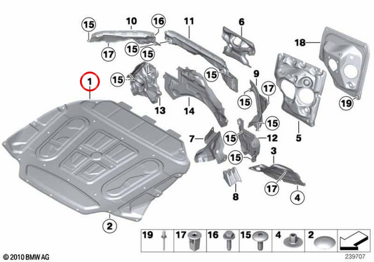 Aislante acústico capó OEM 51489166115 para BMW F06, F12, F13. Original BMW.