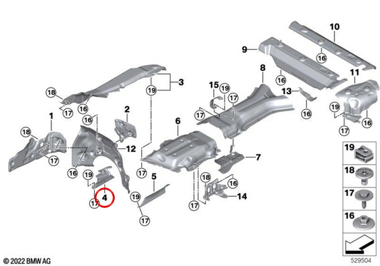 Thermal insulation Central right OEM 51489451758 for BMW G05, F95, G06, F96, G07, G09. Original BMW.