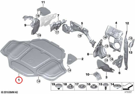 Acoustic insulator front hood OEM 51489496779 for BMW G11, G12. Original BMW.