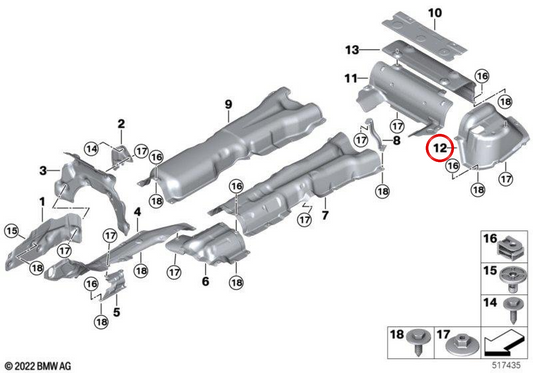 Isolation thermique à l'arrière droit 51489498294 pour BMW G70. BMW d'origine.