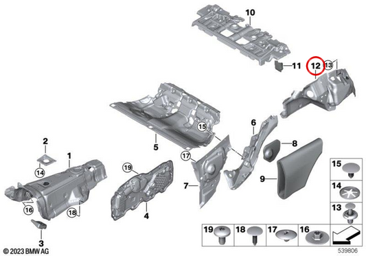 Aislante acústico maletero derecho OEM 51489501820 para BMW G82. Original BMW.
